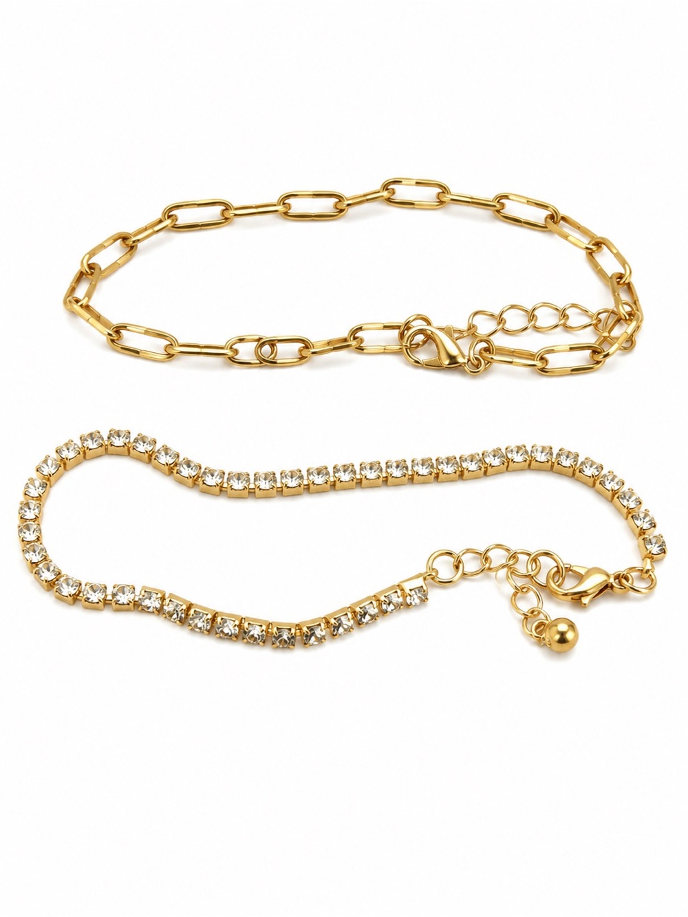Universal Thread Gold-Tone Layered Crystal and Link Bracelet Set